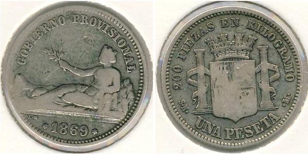 1 Peseta Première République espagnole (1873 - 1874) Argent 