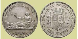 1 Peseta Prima repubblica spagnola (1873 - 1874) Argento 