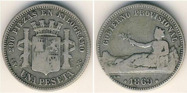 1 Peseta Prima repubblica spagnola (1873 - 1874) Argento 