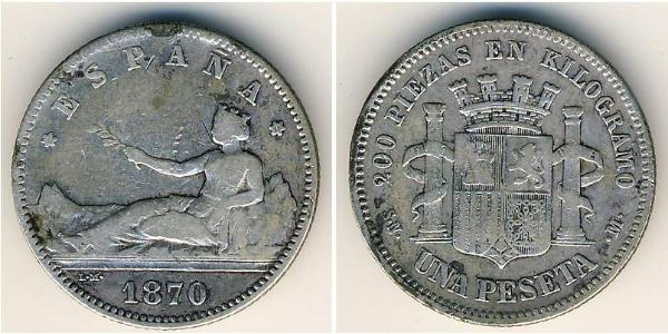 1 Peseta Prima repubblica spagnola (1873 - 1874) Argento 