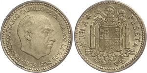 1 Peseta Espagne franquiste (1936 - 1975) Bronze/Aluminium Francisco Franco(1892 – 1975)