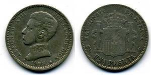 1 Peseta Kingdom of Spain (1874 - 1931) Plata Alfonso XIII of Spain (1886 - 1941)