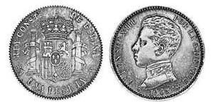 1 Peseta Kingdom of Spain (1874 - 1931) Plata Alfonso XIII of Spain (1886 - 1941)