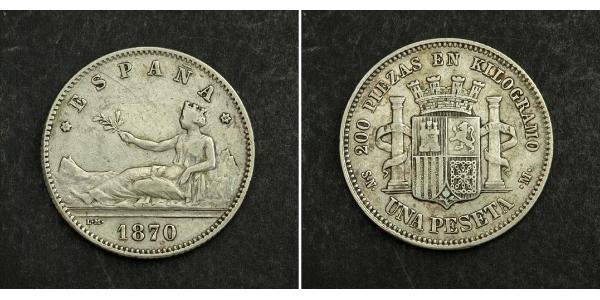 1 Peseta Erste Spanische Republik (1873 - 1874) Silber 