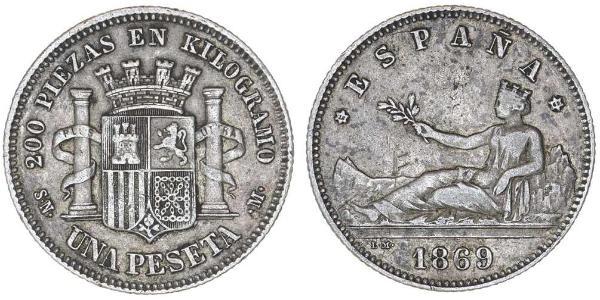 1 Peseta First Spanish Republic (1873 - 1874) Silver 
