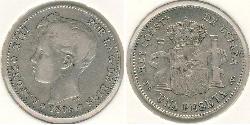 1 Peseta Kingdom of Spain (1874 - 1931) Silver 