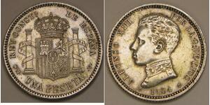 1 Peseta Kingdom of Spain (1874 - 1931) Silver 