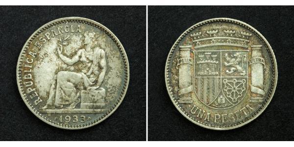 1 Peseta Second Spanish Republic (1931 - 1939) Silver 