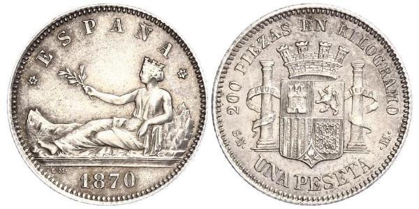 1 Peseta 西班牙第一共和國 (1873 - 1874) 銀 