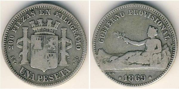 1 Peseta 西班牙第一共和國 (1873 - 1874) 銀 
