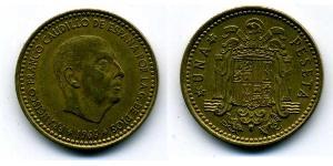 1 Peseta 佛朗哥时期 (1936 - 1975) 青铜/铝 弗朗西斯科·佛朗哥 (1892 – 1975)