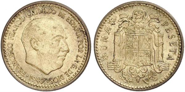 1 Peseta 佛朗哥时期 (1936 - 1975) 青铜/铝 弗朗西斯科·佛朗哥 (1892 – 1975)