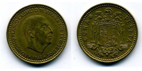 1 Peseta 佛朗哥时期 (1936 - 1975) 青铜/铝 弗朗西斯科·佛朗哥 (1892 – 1975)