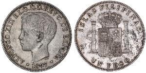 1 Peso Philippines Argent Alfonso XIII of Spain (1886 - 1941)