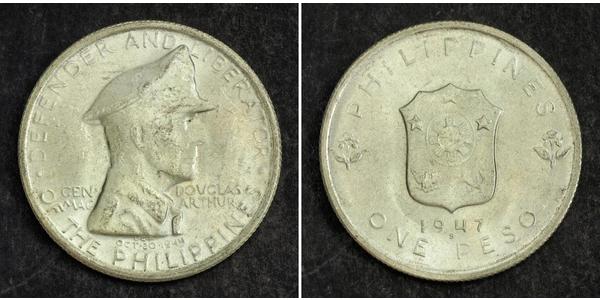 1 Peso Philippines Argent Douglas MacArthur (1880 - 1964) 