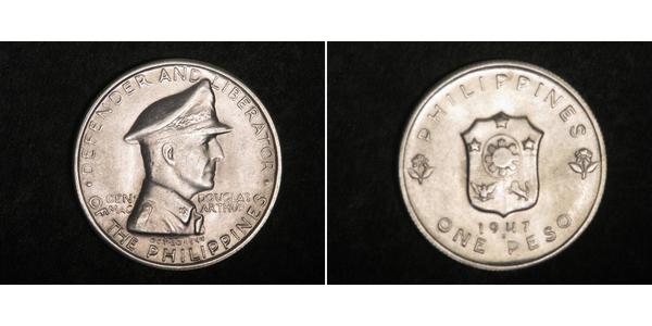 1 Peso Philippines Argent Douglas MacArthur (1880 - 1964) 