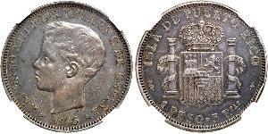 1 Peso Porto Rico Argent Alfonso XIII of Spain (1886 - 1941)