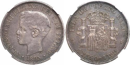 1 Peso Porto Rico Argent Alfonso XIII of Spain (1886 - 1941)