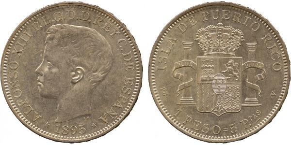 1 Peso Porto Rico Argent Alfonso XIII of Spain (1886 - 1941)