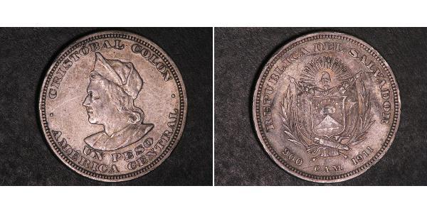 1 Peso Salvador Argent Christophe Colomb (1451 - 1506)
