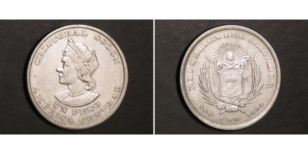 1 Peso Salvador Argent Christophe Colomb (1451 - 1506)