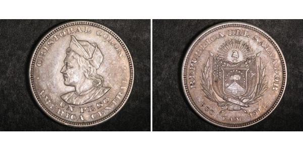 1 Peso Salvador Argent Christophe Colomb (1451 - 1506)