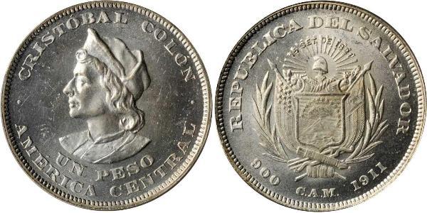 1 Peso El Salvador Argento Cristoforo Colombo (1451 - 1506)