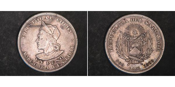 1 Peso El Salvador Argento Cristoforo Colombo (1451 - 1506)