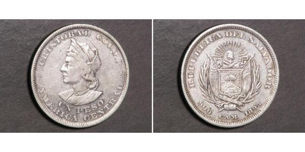 1 Peso El Salvador Argento Cristoforo Colombo (1451 - 1506)