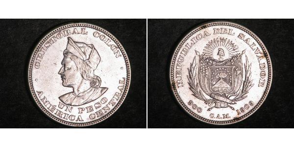 1 Peso El Salvador Argento Cristoforo Colombo (1451 - 1506)