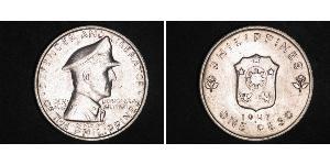 1 Peso Filippine Argento Douglas MacArthur (1880 - 1964) 