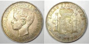 1 Peso Filippine Argento Alfonso XIII of Spain (1886 - 1941)