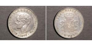 1 Peso Filippine Argento Alfonso XIII of Spain (1886 - 1941)