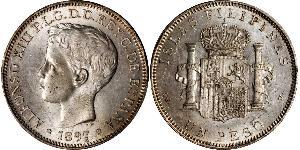 1 Peso Filippine Argento Alfonso XIII of Spain (1886 - 1941)