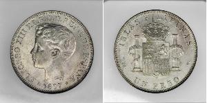 1 Peso Filippine Argento Alfonso XIII of Spain (1886 - 1941)