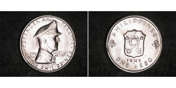 1 Peso Filippine Argento Douglas MacArthur (1880 - 1964) 