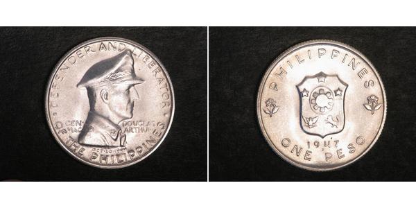 1 Peso Filippine Argento Douglas MacArthur (1880 - 1964) 