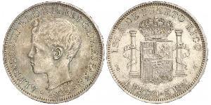 1 Peso Porto Rico Argento Alfonso XIII of Spain (1886 - 1941)