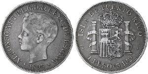 1 Peso Porto Rico Argento Alfonso XIII of Spain (1886 - 1941)