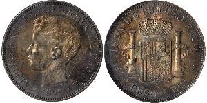 1 Peso Porto Rico Argento Alfonso XIII of Spain (1886 - 1941)