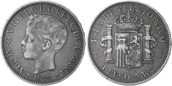 1 Peso Porto Rico Argento Alfonso XIII of Spain (1886 - 1941)