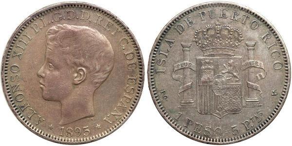 1 Peso Porto Rico Argento Alfonso XIII of Spain (1886 - 1941)