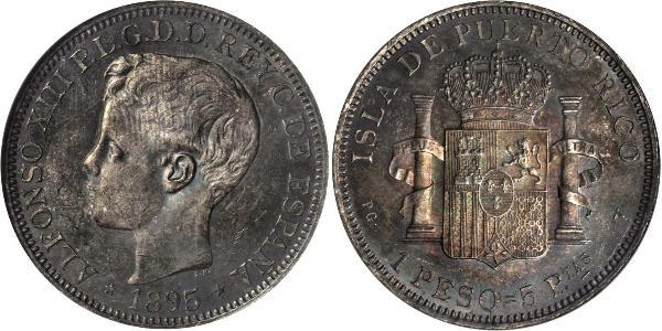 1 Peso Porto Rico Argento Alfonso XIII of Spain (1886 - 1941)