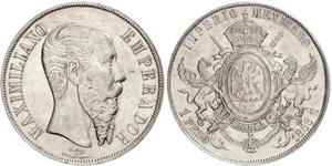 1 Peso Secondo Impero Messicano (1864 - 1867) Argento Maximilian I of Mexico (1832 - 1867)