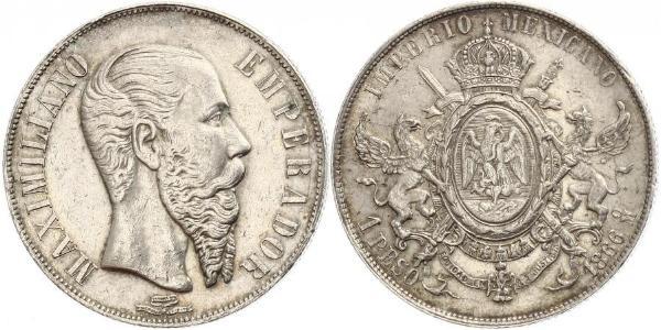 1 Peso Secondo Impero Messicano (1864 - 1867) Argento Maximilian I of Mexico (1832 - 1867)