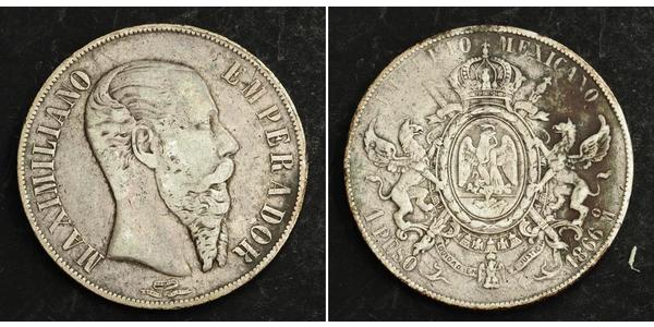 1 Peso Secondo Impero Messicano (1864 - 1867) Argento Maximilian I of Mexico (1832 - 1867)