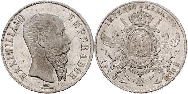 1 Peso Secondo Impero Messicano (1864 - 1867) Argento Maximilian I of Mexico (1832 - 1867)