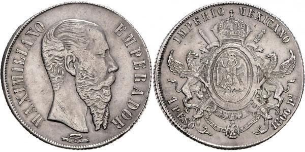 1 Peso Secondo Impero Messicano (1864 - 1867) Argento Maximilian I of Mexico (1832 - 1867)