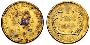 1 Peso Republic of Guatemala (1838 - ) Gold Rafael Carrera