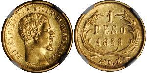 1 Peso Republic of Guatemala (1838 - ) Gold Rafael Carrera